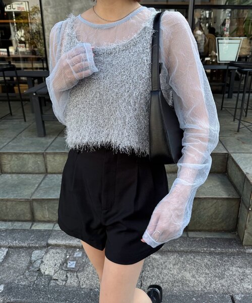 mline（エムライン）の「[mline]ラメビスチェSET楊柳ブラウス（シャツ/ブラウス・レディース・アイボリー/ブラック/ピンク/ブルー・FREE）」の3枚目の写真
