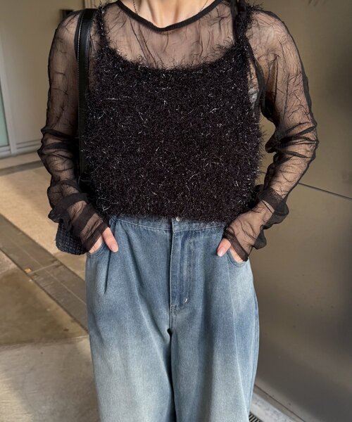 mline（エムライン）の「[mline]ラメビスチェSET楊柳ブラウス（シャツ/ブラウス・レディース・アイボリー/ブラック/ピンク/ブルー・FREE）」の12枚目の写真