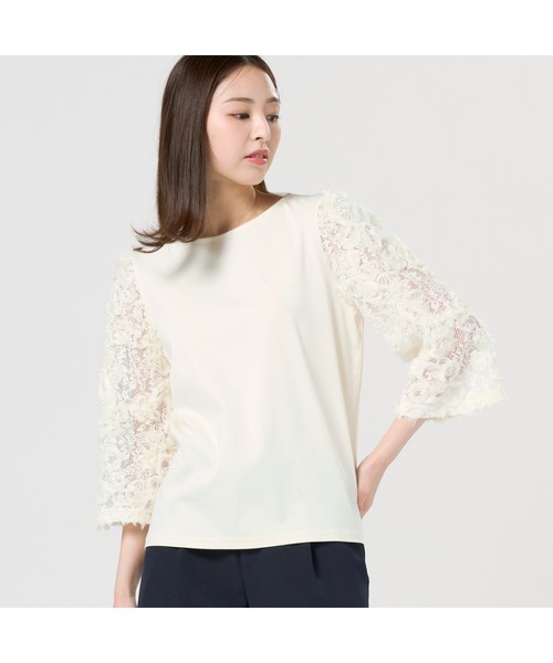 TOKYO SHIRTS(トウキョウシャツ)の「フレア袖レースブラウス 七分袖 レディース(販売停止中)(シャツ/ブラウス・レディース・ブラック/オフホワイト・LL/M/L)」の2枚目の写真