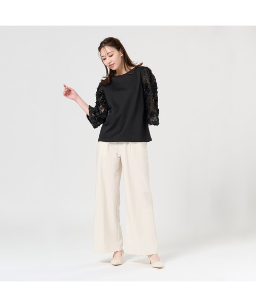 TOKYO SHIRTS(トウキョウシャツ)の「フレア袖レースブラウス 七分袖 レディース(販売停止中)(シャツ/ブラウス・レディース・ブラック/オフホワイト・LL/M/L)」の3枚目の写真