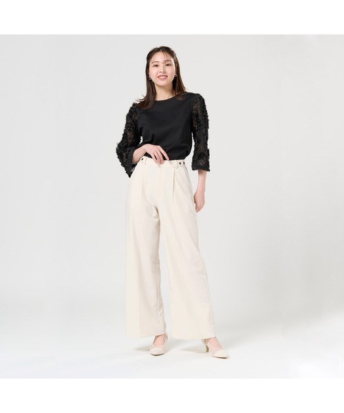 TOKYO SHIRTS(トウキョウシャツ)の「フレア袖レースブラウス 七分袖 レディース(販売停止中)(シャツ/ブラウス・レディース・ブラック/オフホワイト・LL/M/L)」の4枚目の写真
