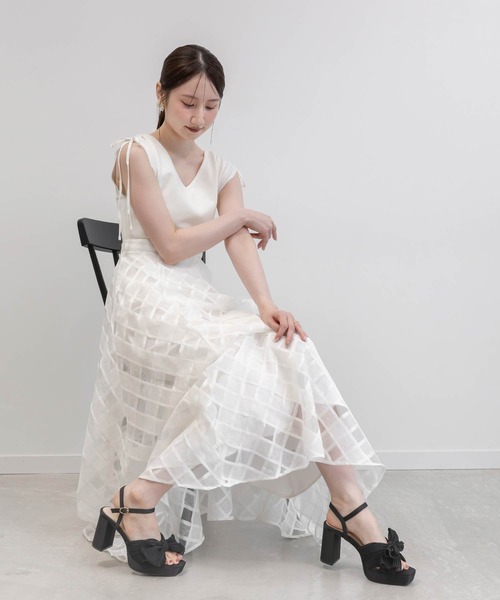 RANDA（ランダ）の「ニットドッキングチェックワンピース（ワンピース・レディース・ブルー/ホワイト/ブラック・1/0）」の2枚目の写真