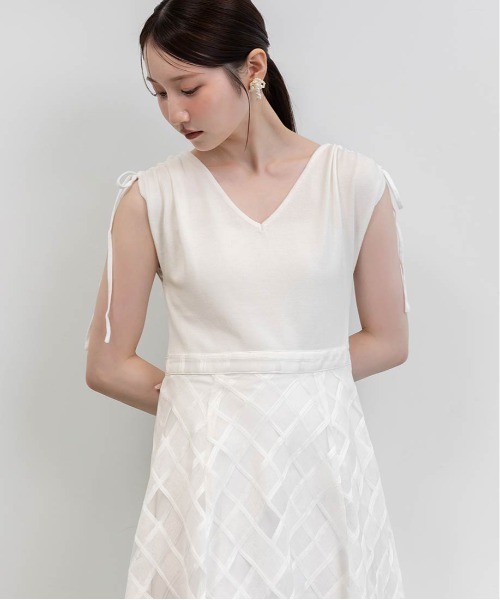 RANDA（ランダ）の「ニットドッキングチェックワンピース（ワンピース・レディース・ブルー/ホワイト/ブラック・1/0）」の5枚目の写真