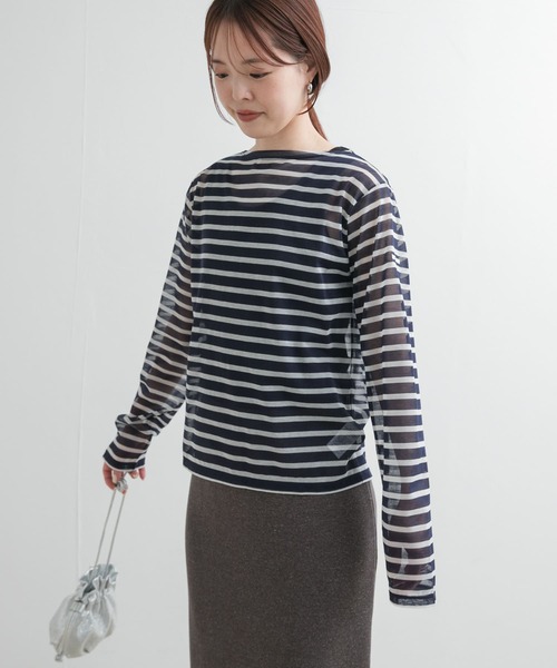 ORCIVAL（オーシバル）の「ORCIVAL　BOAT NECK LONG-SLEEVE PULLOVER（Tシャツ/カットソー・レディース・ネイビー/ピンク/ブルー・1）」の2枚目の写真
