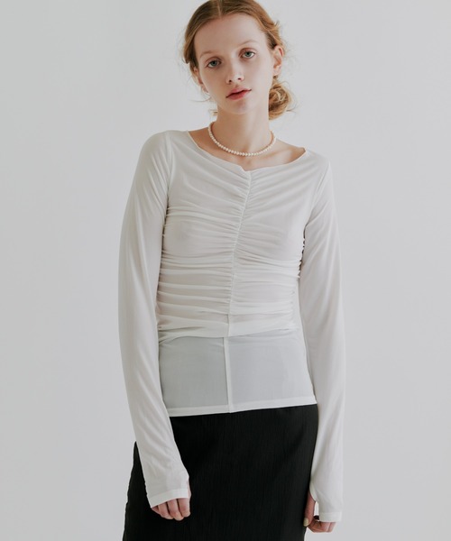 kiehtova（キエトヴァ）の「【kiehtova】MOIST GATHER LONG TEE/モイスト ギャザー ロング ティー（Tシャツ/カットソー・レディース・ホワイト/ブラック・FREE）」の3枚目の写真