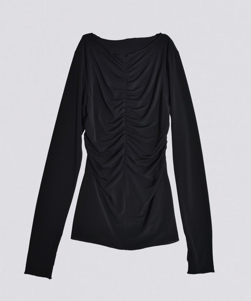 kiehtova（キエトヴァ）の「【kiehtova】MOIST GATHER LONG TEE/モイスト ギャザー ロング ティー（Tシャツ/カットソー・レディース・ホワイト/ブラック・FREE）」の7枚目の写真