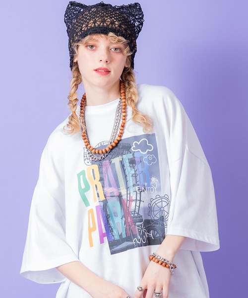 カラフルアートプリントオーバーサイズTシャツ アートプリントTシャツ カットソー Tシャツ レディース ・(100)メール