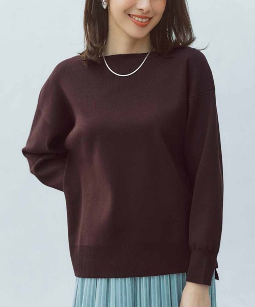 IEDIT(イディット)の「IEDIT 花粉リリース&UVカットがうれしい シルエットがきれいな上品シンプルニット(ニット/セーター・レディース・グリーン/ダークブラウン・LL/3L/M/L/S/4L)」の1枚目の写真