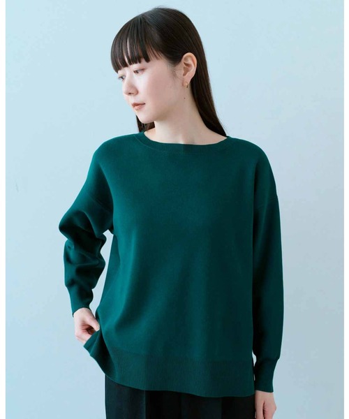 IEDIT(イディット)の「IEDIT 花粉リリース&UVカットがうれしい シルエットがきれいな上品シンプルニット(ニット/セーター・レディース・グリーン/ダークブラウン・LL/3L/M/L/S/4L)」の2枚目の写真