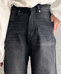 低身長OK◎キラキララインストーンデニムパンツ