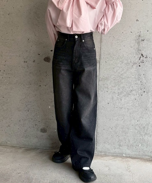 merrylatte(メリーラテ)の「低身長OK◎キラキララインストーンデニムパンツ(デニムパンツ・レディース・ブラック・SMALL)」の5枚目の写真