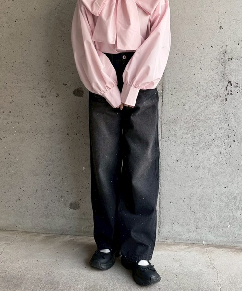 merrylatte(メリーラテ)の「低身長OK◎キラキララインストーンデニムパンツ(デニムパンツ・レディース・ブラック・SMALL)」の6枚目の写真
