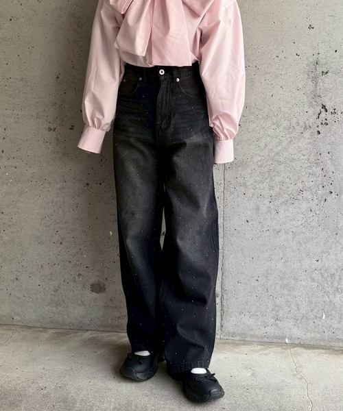 merrylatte(メリーラテ)の「低身長OK◎キラキララインストーンデニムパンツ(デニムパンツ・レディース・ブラック・SMALL)」の8枚目の写真
