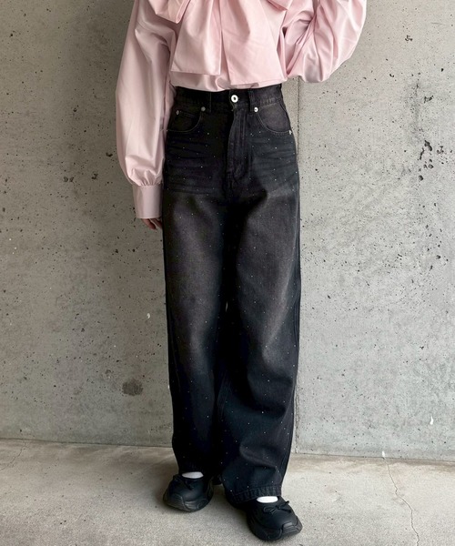 merrylatte(メリーラテ)の「低身長OK◎キラキララインストーンデニムパンツ(デニムパンツ・レディース・ブラック・SMALL)」の9枚目の写真