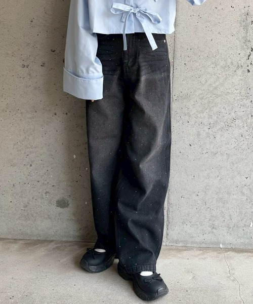 merrylatte(メリーラテ)の「低身長OK◎キラキララインストーンデニムパンツ(デニムパンツ・レディース・ブラック・SMALL)」の10枚目の写真