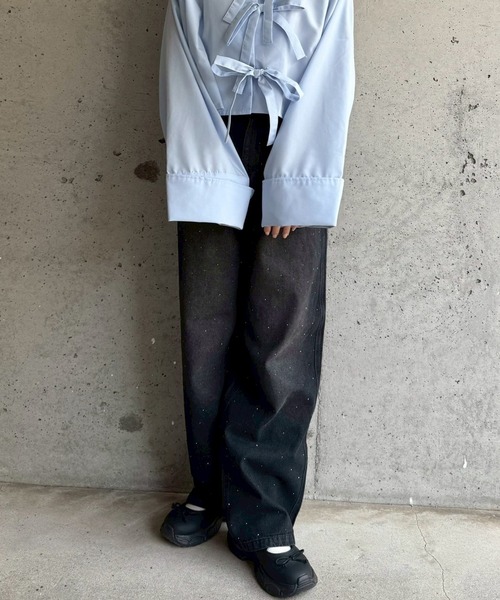 merrylatte(メリーラテ)の「低身長OK◎キラキララインストーンデニムパンツ(デニムパンツ・レディース・ブラック・SMALL)」の14枚目の写真