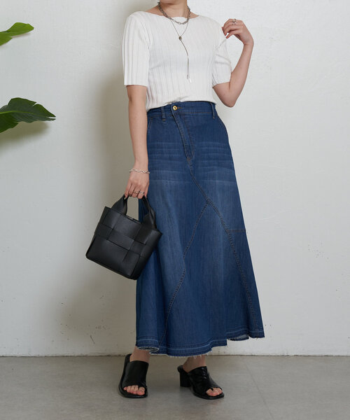 Jena espace merveilleux（ジェナ　エスパスメルヴェイユ）の「半袖リブニット（ニット/セーター・レディース・バイオレット/オフホワイト/ブラック・FREE）」の5枚目の写真