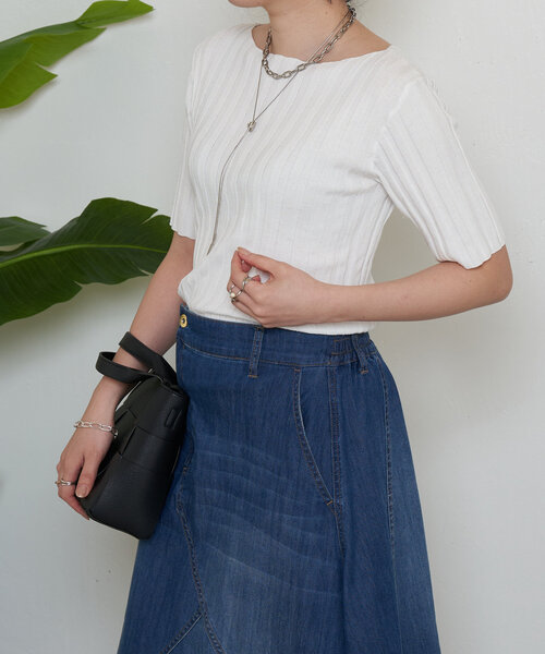 Jena espace merveilleux（ジェナ　エスパスメルヴェイユ）の「半袖リブニット（ニット/セーター・レディース・バイオレット/オフホワイト/ブラック・FREE）」の10枚目の写真