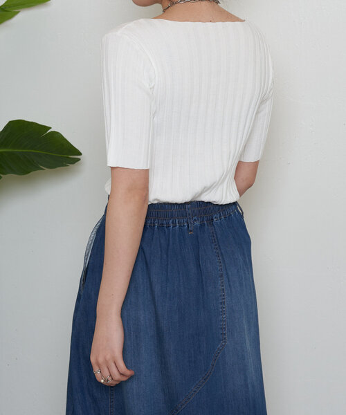 Jena espace merveilleux（ジェナ　エスパスメルヴェイユ）の「半袖リブニット（ニット/セーター・レディース・バイオレット/オフホワイト/ブラック・FREE）」の11枚目の写真