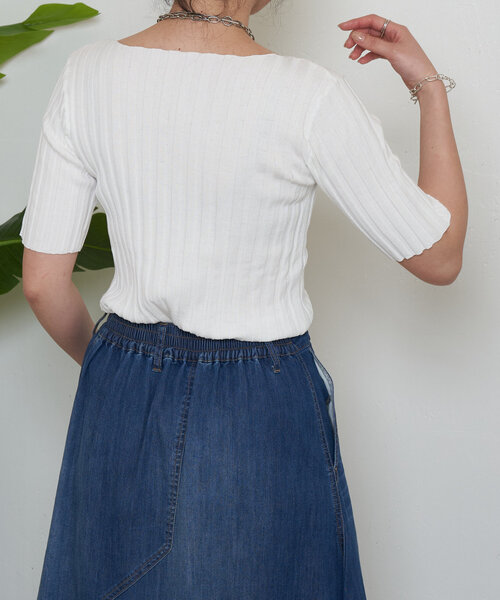 Jena espace merveilleux（ジェナ　エスパスメルヴェイユ）の「半袖リブニット（ニット/セーター・レディース・バイオレット/オフホワイト/ブラック・FREE）」の12枚目の写真