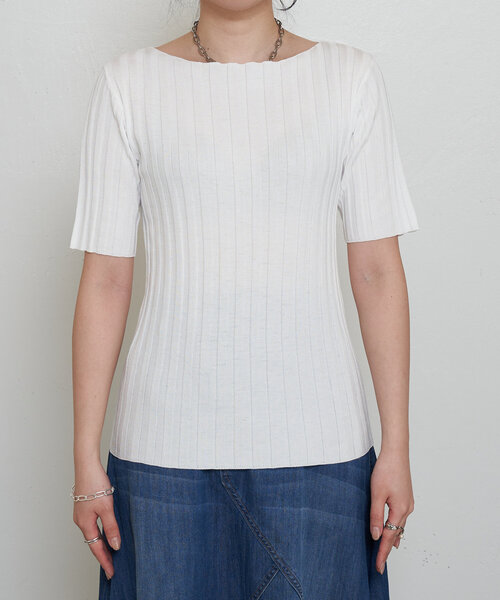 Jena espace merveilleux（ジェナ　エスパスメルヴェイユ）の「半袖リブニット（ニット/セーター・レディース・バイオレット/オフホワイト/ブラック・FREE）」の13枚目の写真