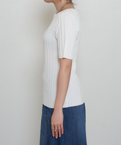 Jena espace merveilleux（ジェナ　エスパスメルヴェイユ）の「半袖リブニット（ニット/セーター・レディース・バイオレット/オフホワイト/ブラック・FREE）」の14枚目の写真