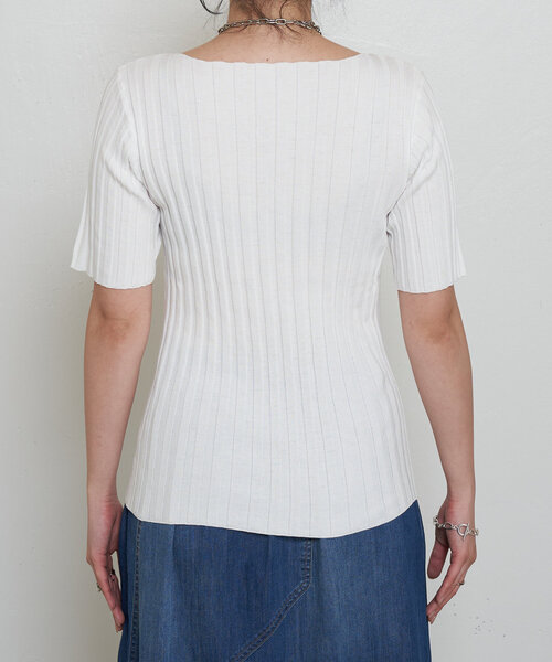 Jena espace merveilleux（ジェナ　エスパスメルヴェイユ）の「半袖リブニット（ニット/セーター・レディース・バイオレット/オフホワイト/ブラック・FREE）」の15枚目の写真