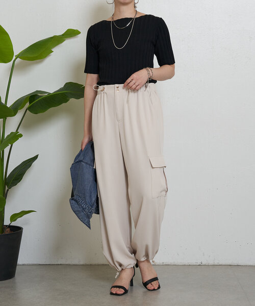 Jena espace merveilleux（ジェナ　エスパスメルヴェイユ）の「半袖リブニット（ニット/セーター・レディース・バイオレット/オフホワイト/ブラック・FREE）」の20枚目の写真