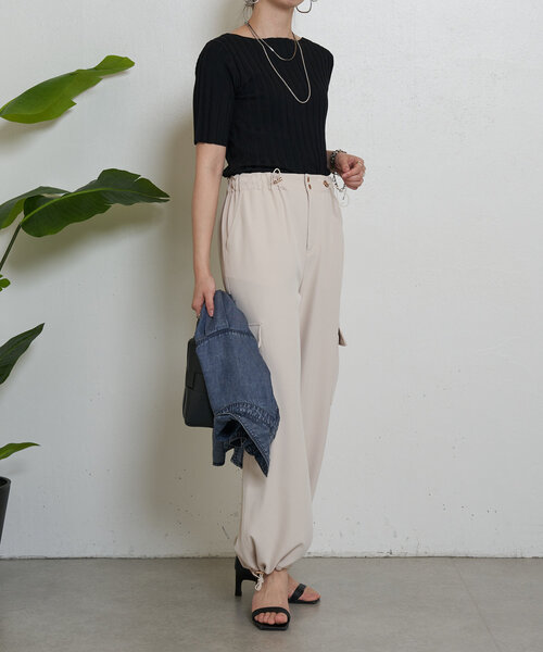 Jena espace merveilleux（ジェナ　エスパスメルヴェイユ）の「半袖リブニット（ニット/セーター・レディース・バイオレット/オフホワイト/ブラック・FREE）」の21枚目の写真