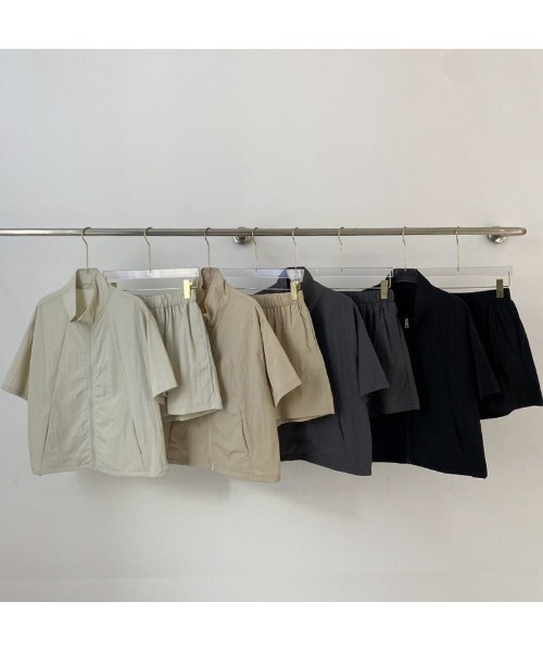 Mela(メラ)の「【セットアップ】トラックジャケット+ショートパンツ(セットアップ・レディース・ベージュ/ピンク/ホワイト/グレー/ブラック・FREE)」の10枚目の写真