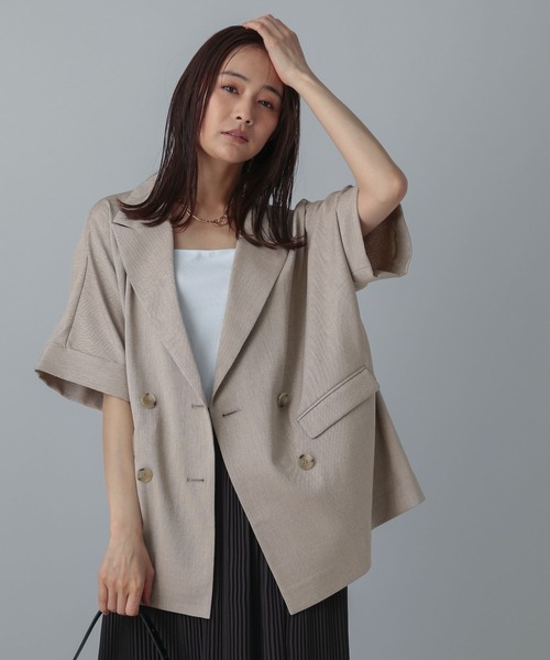 GLOBAL WORK（グローバルワーク）の「MATINEE LINE/リネンライクWジャケット半袖/495637（テーラードジャケット・レディース・ブラウン/ブラック/アイボリー・SMALL/MEDIUM/LARGE）」の2枚目の写真