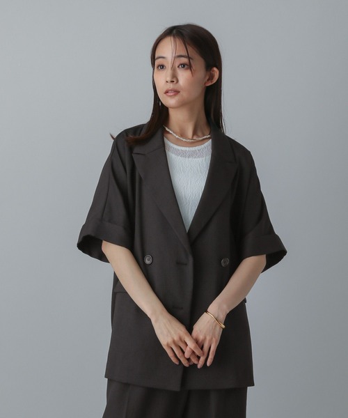 GLOBAL WORK（グローバルワーク）の「MATINEE LINE/リネンライクWジャケット半袖/495637（テーラードジャケット・レディース・ブラウン/ブラック/アイボリー・SMALL/MEDIUM/LARGE）」の21枚目の写真