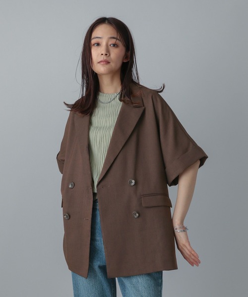 GLOBAL WORK（グローバルワーク）の「MATINEE LINE/リネンライクWジャケット半袖/495637（テーラードジャケット・レディース・ブラウン/ブラック/アイボリー・SMALL/MEDIUM/LARGE）」の15枚目の写真