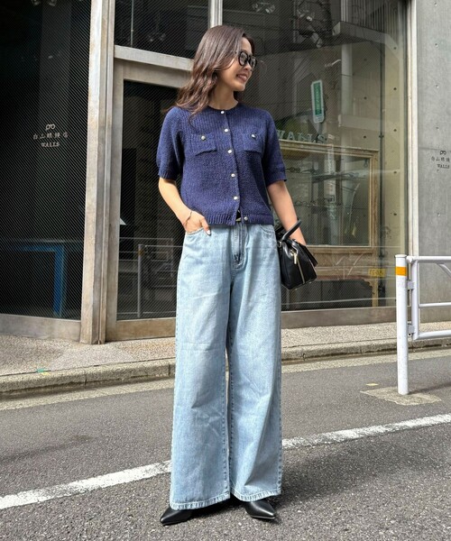 2点セット 】フロントボタンベアトップ ＋ クロップドカットソー