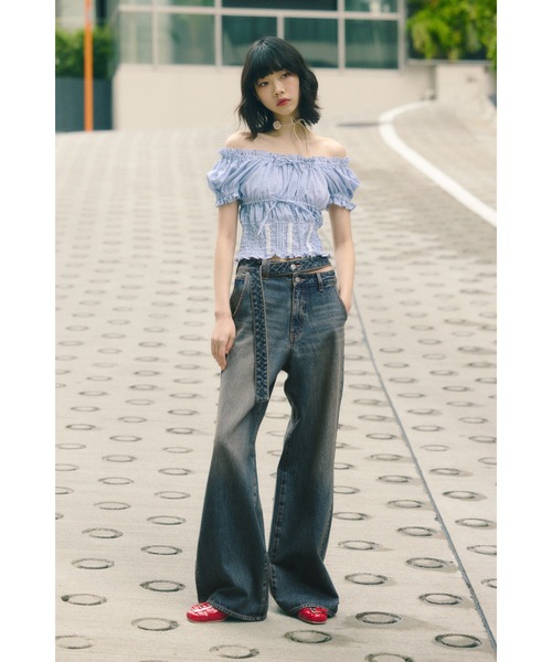 パンツ SLY DOUBLE BELT WIDE FLARE PT-C BLU SLY（スライ）の「DOUBLE BELT WIDE FLARE PT-C ダブル ベルト