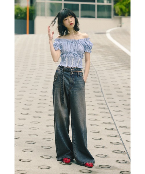 ダブル ホール ベルト ストレート パンツ【美品】 セール】DOUBLE HOLE BELT STRAIGHT PT ダブル ホール ベルト