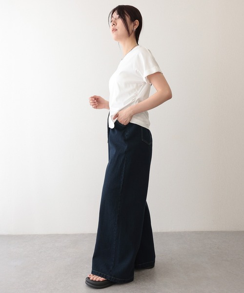 Lace Ladies(レースレディース)の「ハイウエスト ウエストゴム ワイド デニムパンツ(デニムパンツ・レディース・ネイビー/ブルー・XL/M)」の9枚目の写真