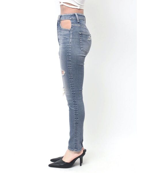 ハイウエストcut out poketダメージスキニーデニムパンツ