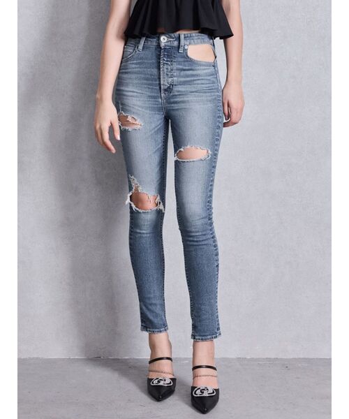 GYDA（ジェイダ）の「ハイウエストcut out poketダメージスキニーデニムパンツ（デニムパンツ・レディース・ブルー/ライトブルー・X-SMALL/SMALL/MEDIUM）」の14枚目の写真