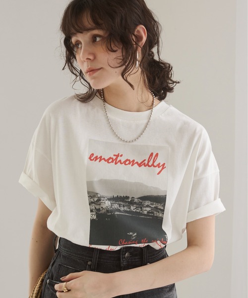 ロゴプリント デザイン カットソー オーバーサイズ カジュアル A カラーロゴ フォトプリント オーバーサイズ Tシャツ(Tシャツ