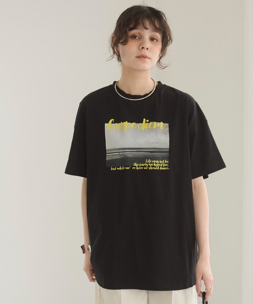 ロゴプリント デザイン カットソー オーバーサイズ カジュアル A カラーロゴ フォトプリント オーバーサイズ Tシャツ（Tシャツ