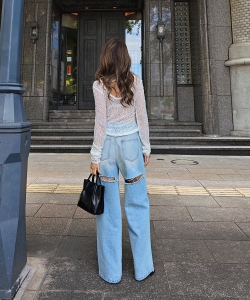 esutoreja（エストレジャ）の「バックカットアウトデニム（デニムパンツ・レディース・ライトブルー/ブラック・S/M）」の6枚目の写真