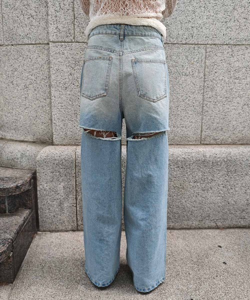 バックカットアウトデニム（デニムパンツ）｜esutoreja
