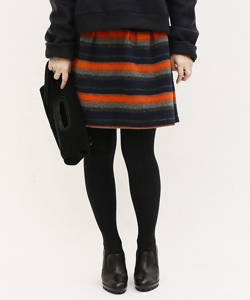 mystic（ミスティック）の「【mystic】マルチボーダーコクーンスカート（スカート・レディース・ブラック/ブラウン/オレンジ・FREE）」の3枚目の写真