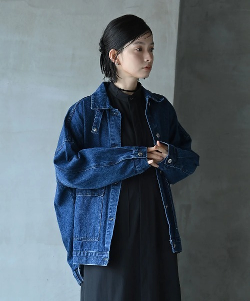 funda mine（ファンダマイン）の「[2WAY] UNISEX ビッグシルエットデニムジャケット（デニムジャケット・レディース・ブラック/サックスブルー/インディゴブルー・FREE）」の5枚目の写真