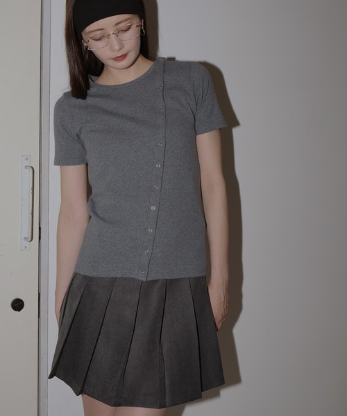 セール】2WAYアシメスナップトップス（Tシャツ/カットソー