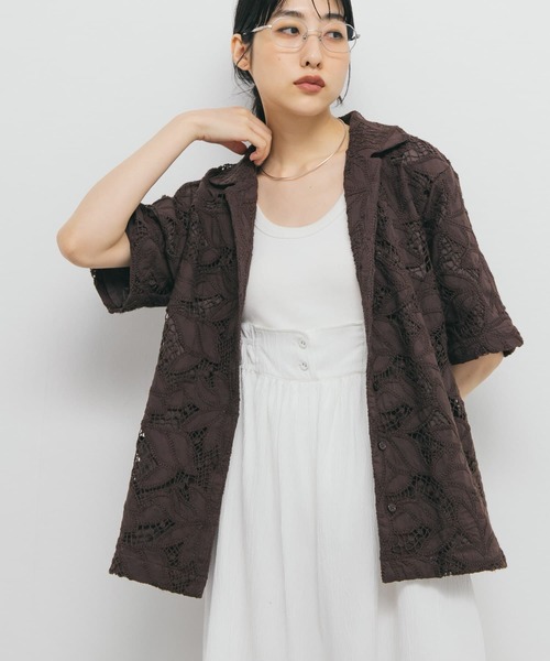 KBF（ケイビーエフ）の「ケミカルレースBIGシャツ（シャツ/ブラウス・レディース・ブラウン/アイボリー・ONE）」の9枚目の写真