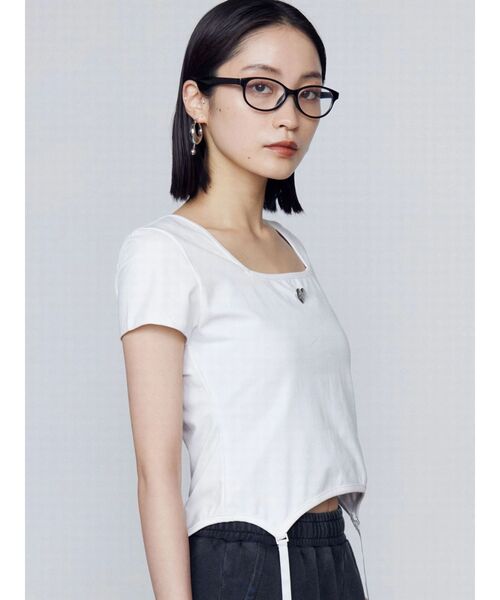 EMODA（エモダ）の「スクエアネックギャザートップ（Tシャツ/カットソー・レディース・ホワイト/グレー/ブラック・FREE）」の14枚目の写真