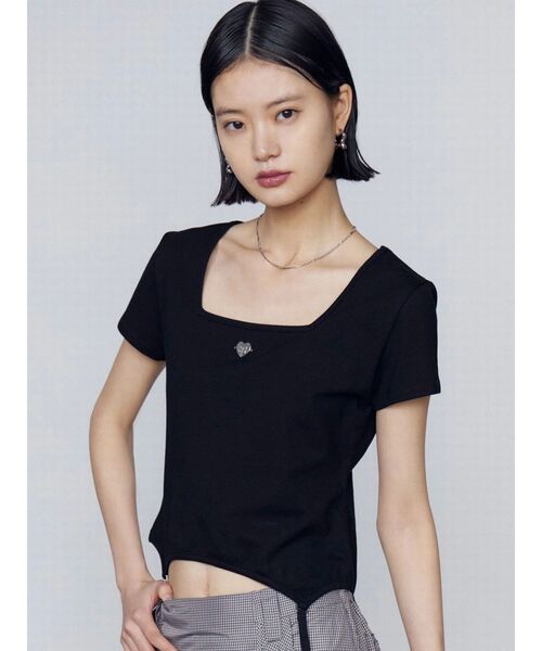 EMODA（エモダ）の「スクエアネックギャザートップ（Tシャツ/カットソー・レディース・ホワイト/グレー/ブラック・FREE）」の21枚目の写真