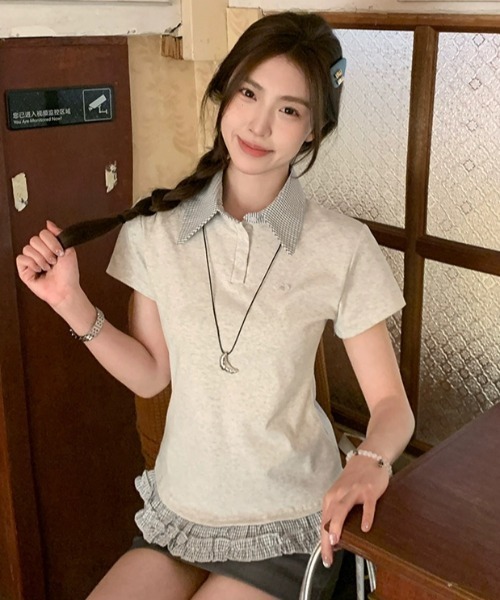AsRiRe(アスリレイ)の「裾プリーツ切り替え半袖(Tシャツ/カットソー・レディース・ネイビー/グレー・M)」の12枚目の写真
